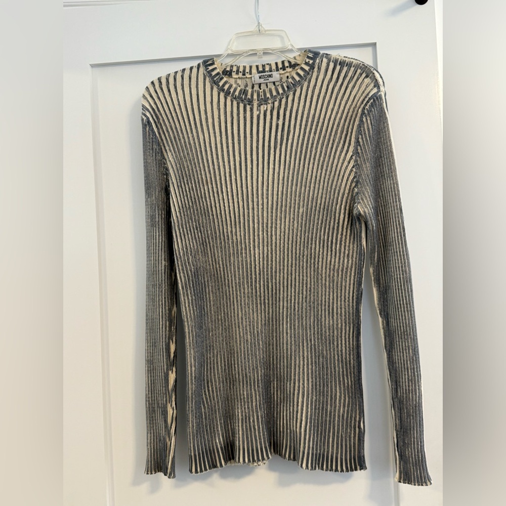Moschino Jeans blue and off white striped overdyed sweater (fits like a medium)